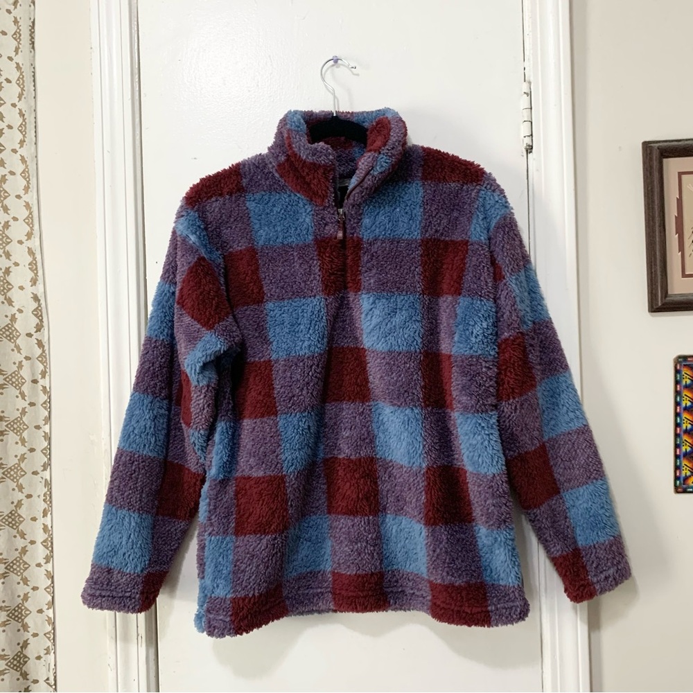 Eddie Bauer M Plaid Teddy Pullover Hoodie